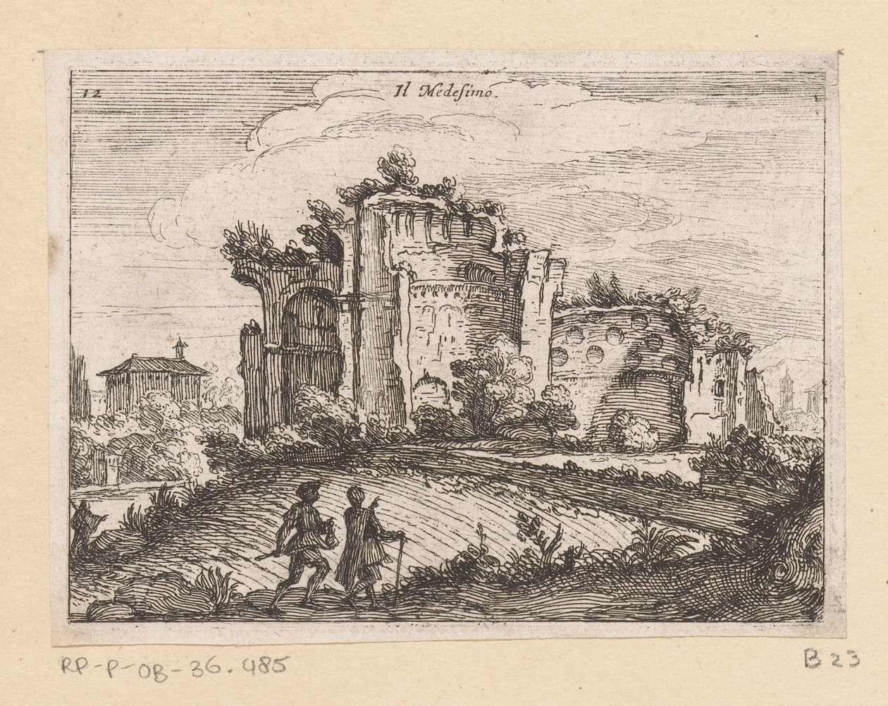 Ruin i et landskap Il Medesino (tittel på objekt) Utsikt over Roma (serietittel) Alcune vedute et prospettive di luoghi dishabitati di Roma (serietittel) av Giovanni Battista Mercati