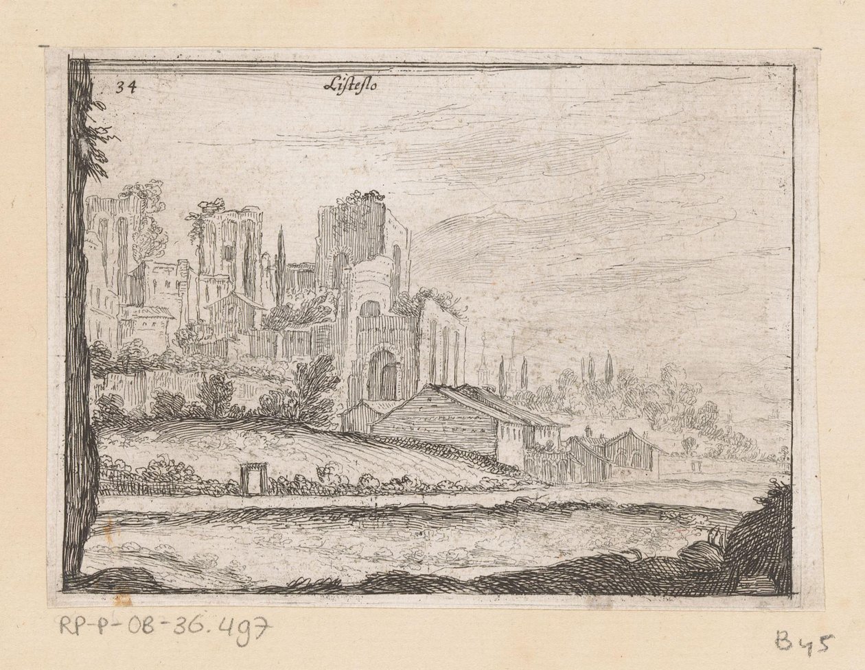 Ruïnes av Palazzo Maggiore te Roma Listesso (tittel på objekt) Gezichten op Roma (serietittel) Noen utsikter og perspektiver av ubebodde steder i Roma (serietittel) av Giovanni Battista Mercati