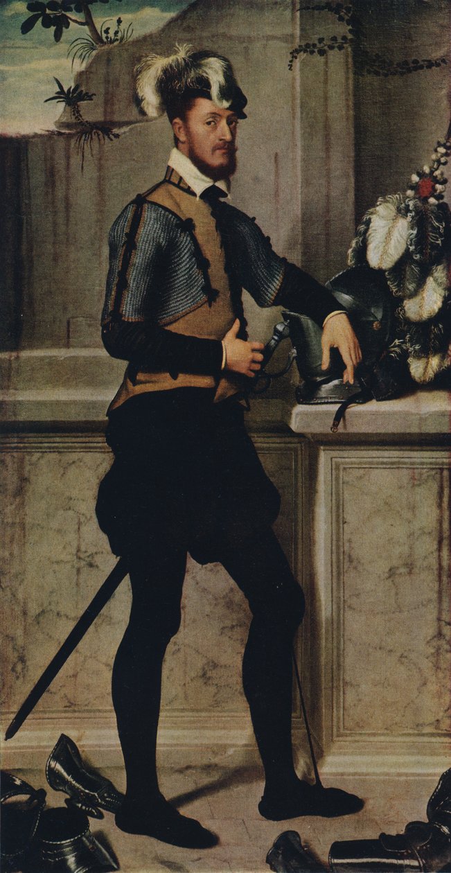 A Knight with his Jousting Helmet, 1554-1558, 1936 av Giovanni Battista Moroni