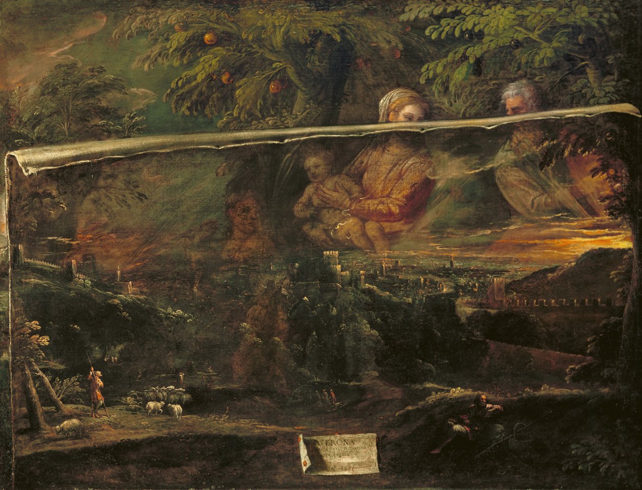 En visjon av den hellige familie nær Verona, 1581 av Giovanni Battista Moroni