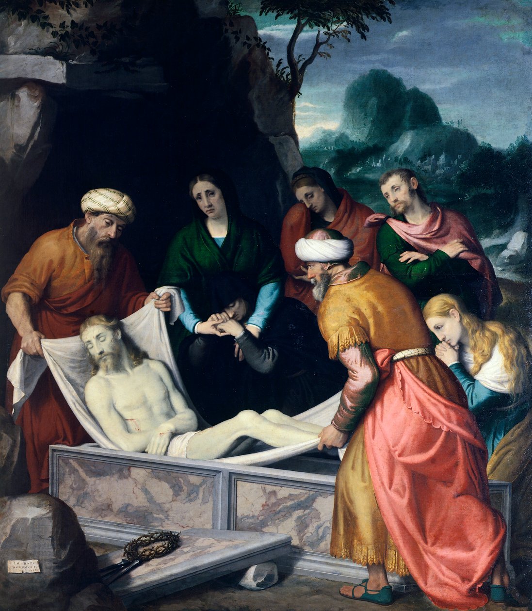 Deponering av Kristus i graven, av Giovanni Battista Moroni (ca 1525-1578), olje på lerret av Giovanni Battista Moroni
