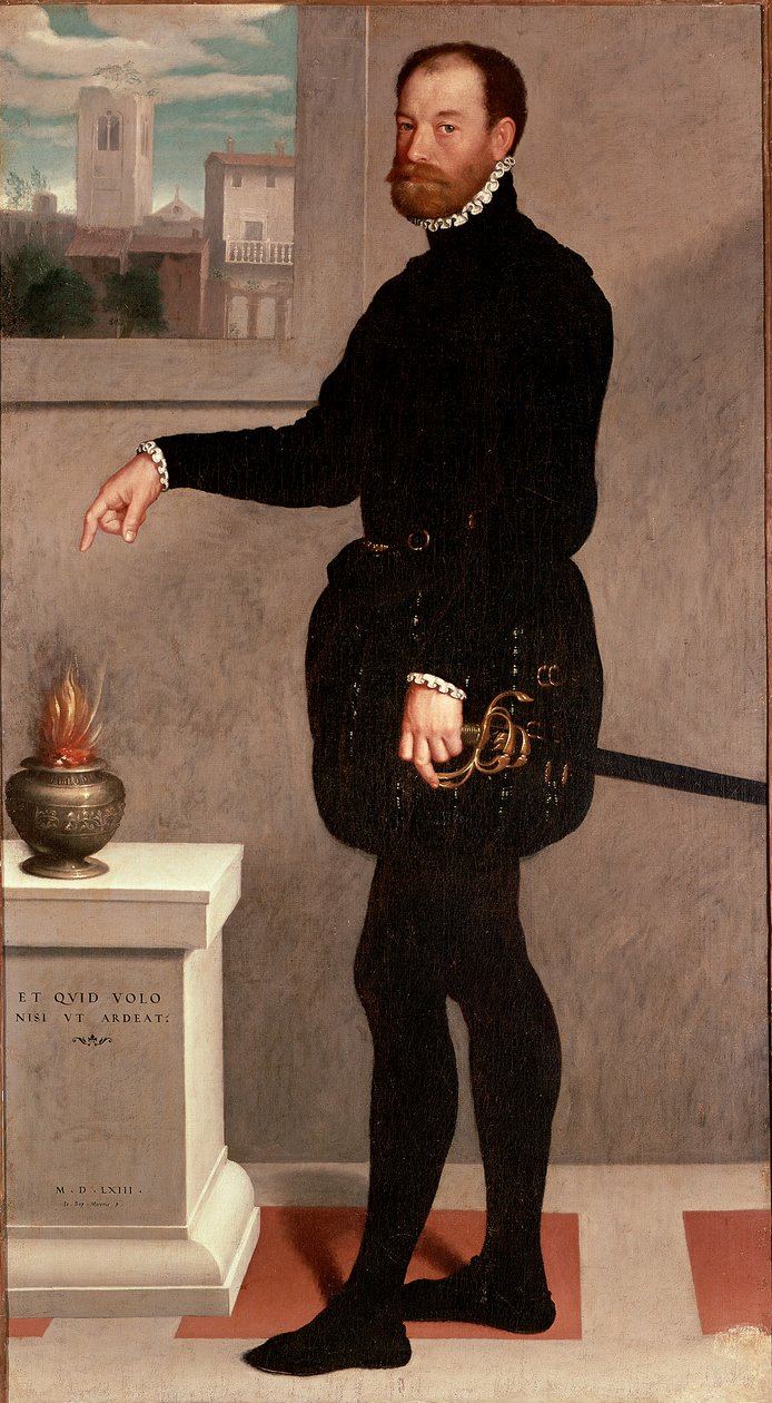 Portrett av grev Pietro Secco-Suardi Maleri av Giovan Battista Moroni (Giovanbattista, Giovanni Battista) (ca. 1529-1578) 1563 Søn. 182x102 cm Firenze, Uffizi Gallery (Uffizi) av Giovanni Battista Moroni
