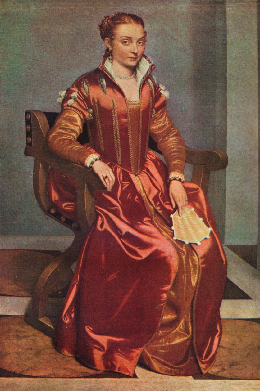 Portrett av en dame La Dama i Rosso, c1556-60 av Giovanni Battista Moroni