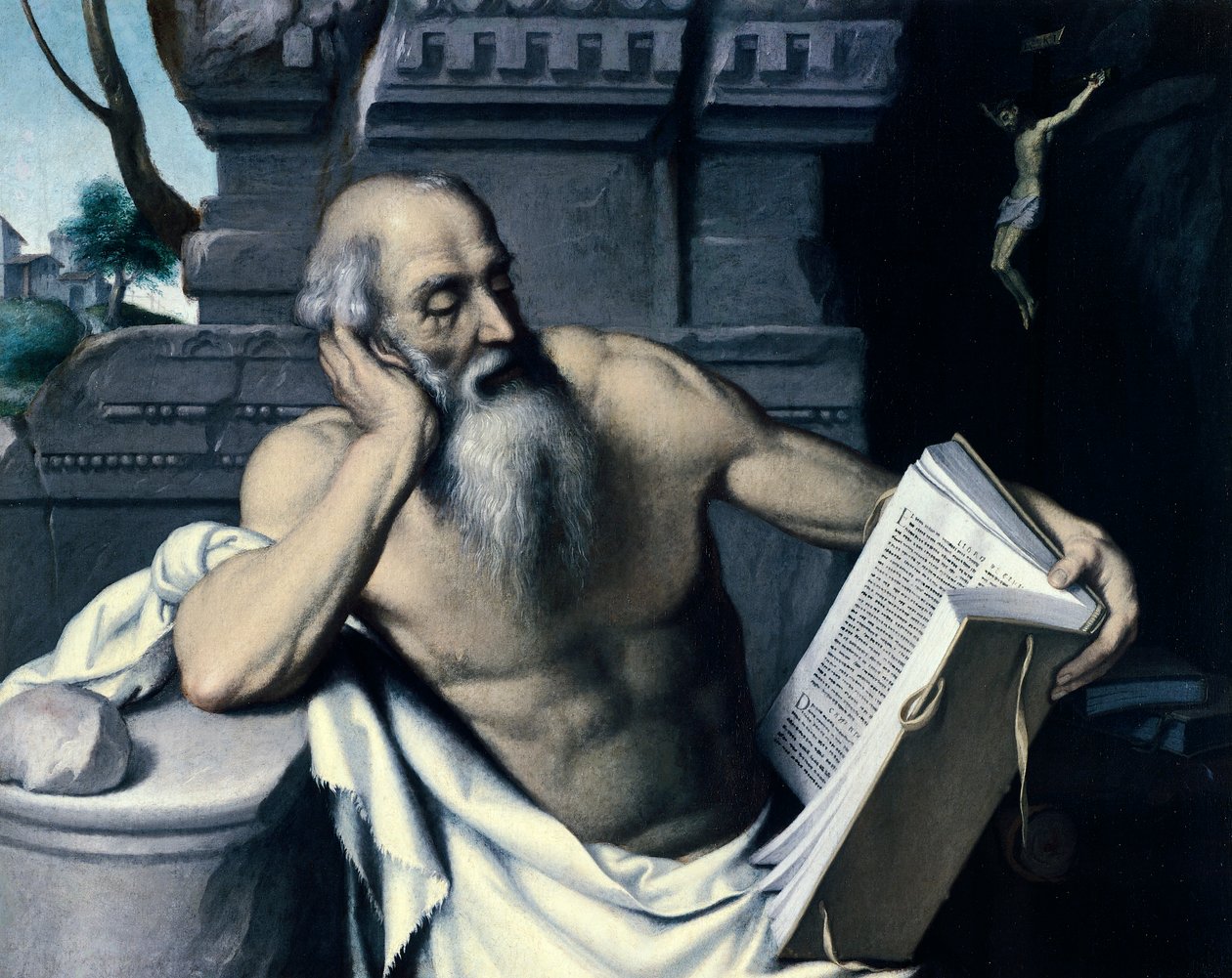 St. Hieronymus som mediterer eller leser, av Giovanni Battista Moroni (ca 1525-1578), olje på lerret av Giovanni Battista Moroni