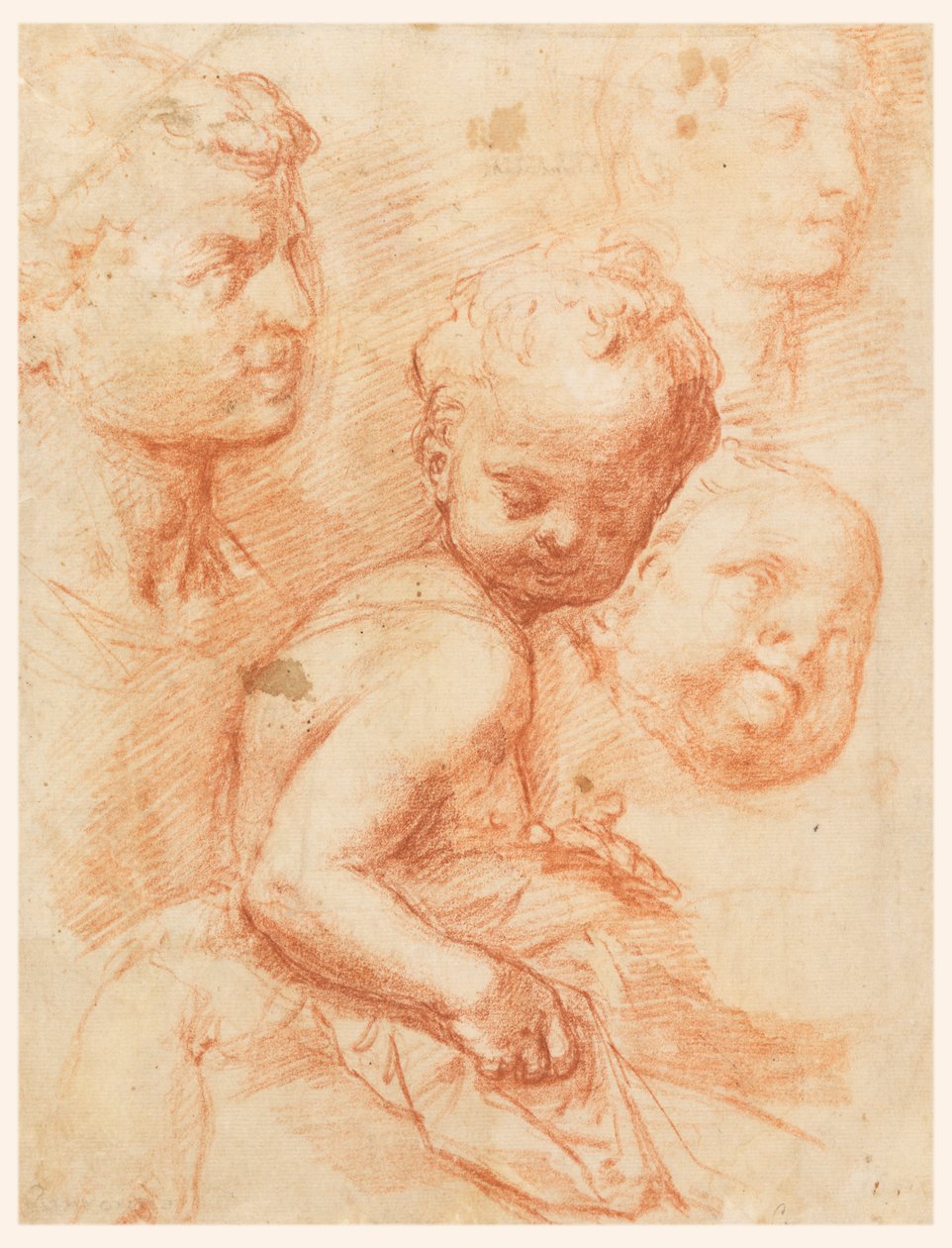 Studie av manns-, kvinne- og barnehoder, sittende barn av Giovanni Battista Naldini