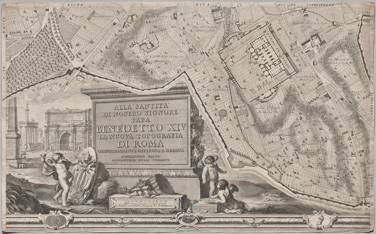 Nytt kart over Roma brakt frem i lyset av Giambattista Nolli i året MDCCXLVII, kjent som La Pianta Grande di Roma av Giovanni Battista Nolli