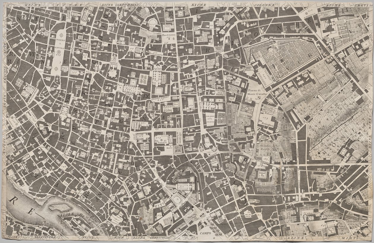Nytt kart over Roma brakt frem i lyset av Giambattista Nolli i året MDCCXLVII, kjent som La Pianta Grande di Roma av Giovanni Battista Nolli