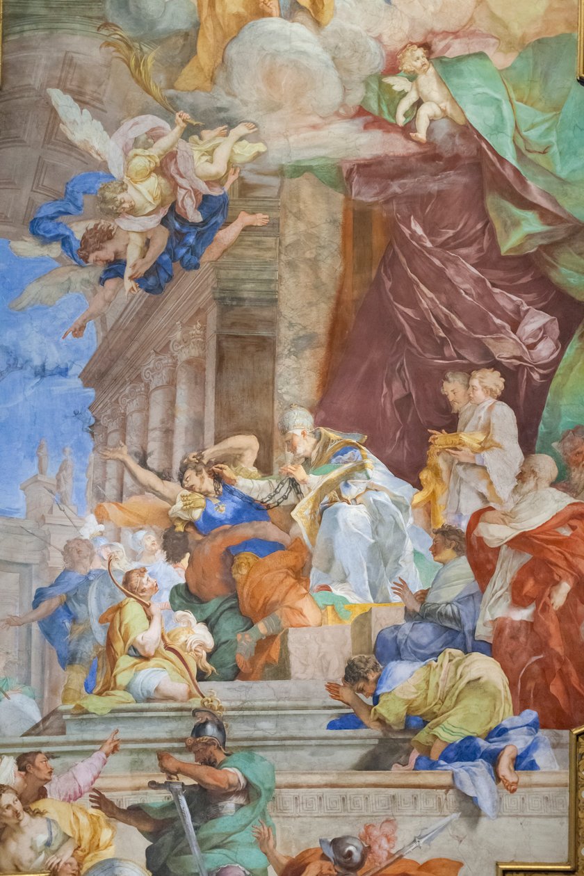 Miraklet med lenkene i midten av kassen, detalj av Giovanni Battista Parodi