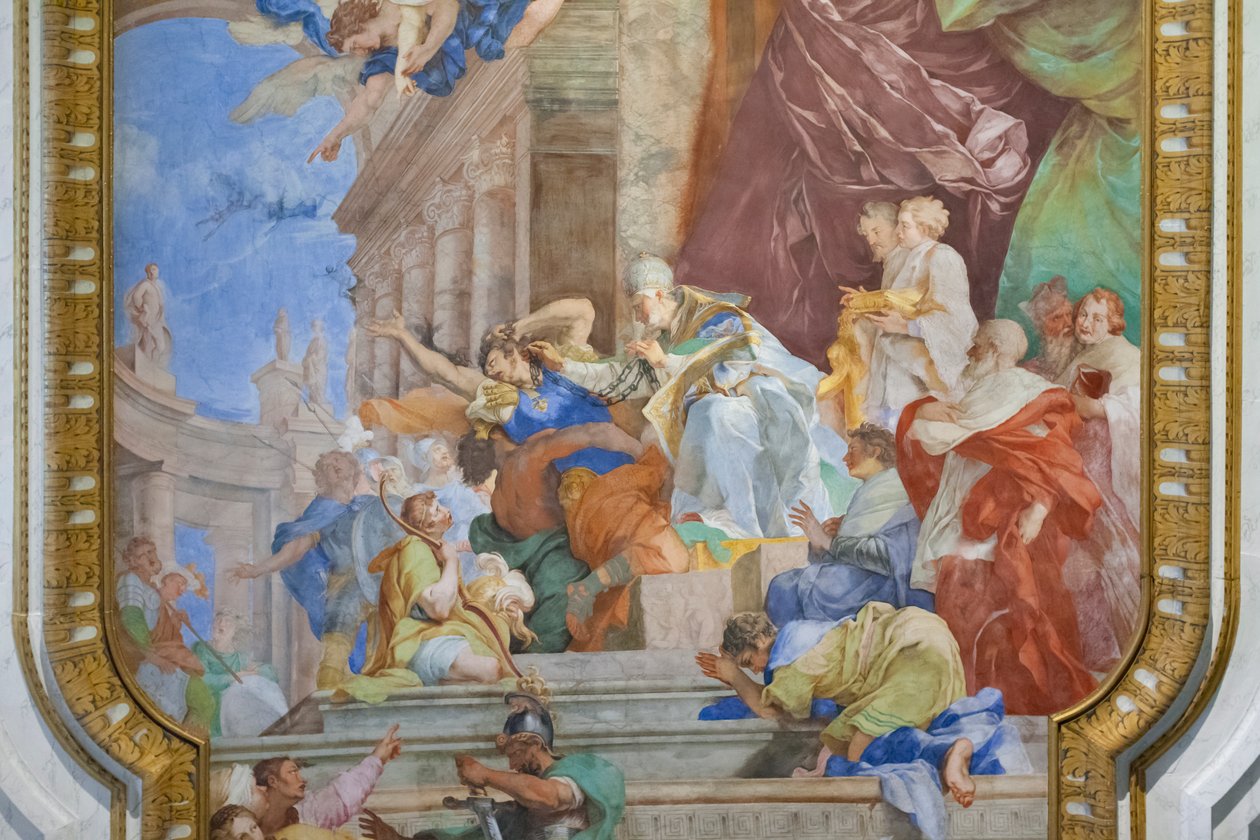 Miraklet med lenkene i midten av kassen, detalj av Giovanni Battista Parodi