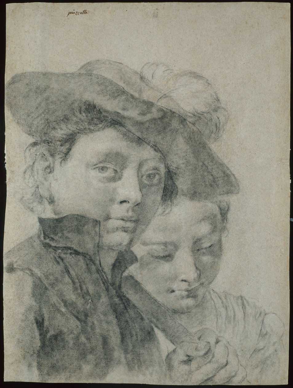 En ung gutt med en plymet hatt, og en ung jente av Giovanni Battista Piazzetta