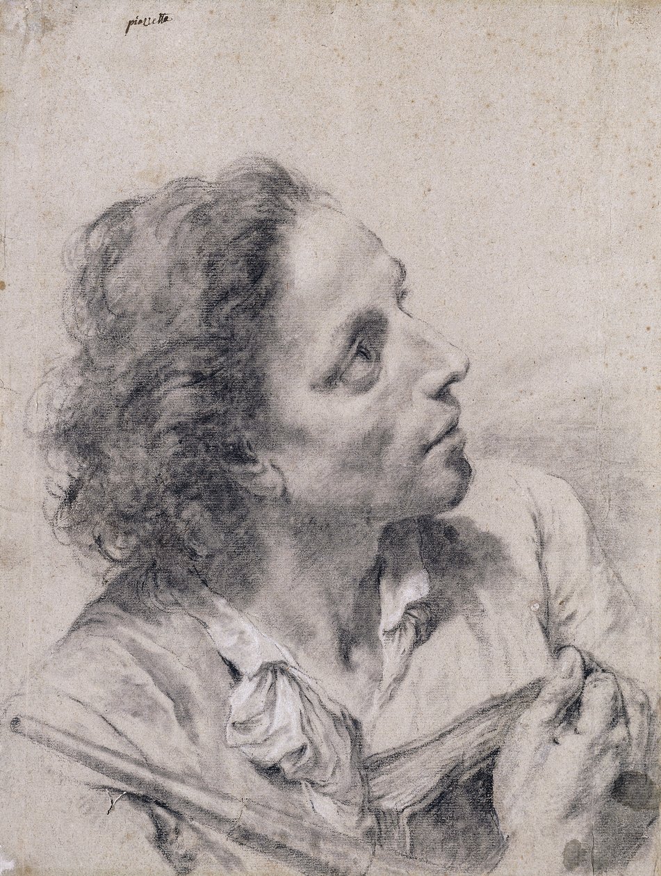En astronom som holder en bok og et teleskop, ser opp til høyre, av Giovanni Battista Piazzetta