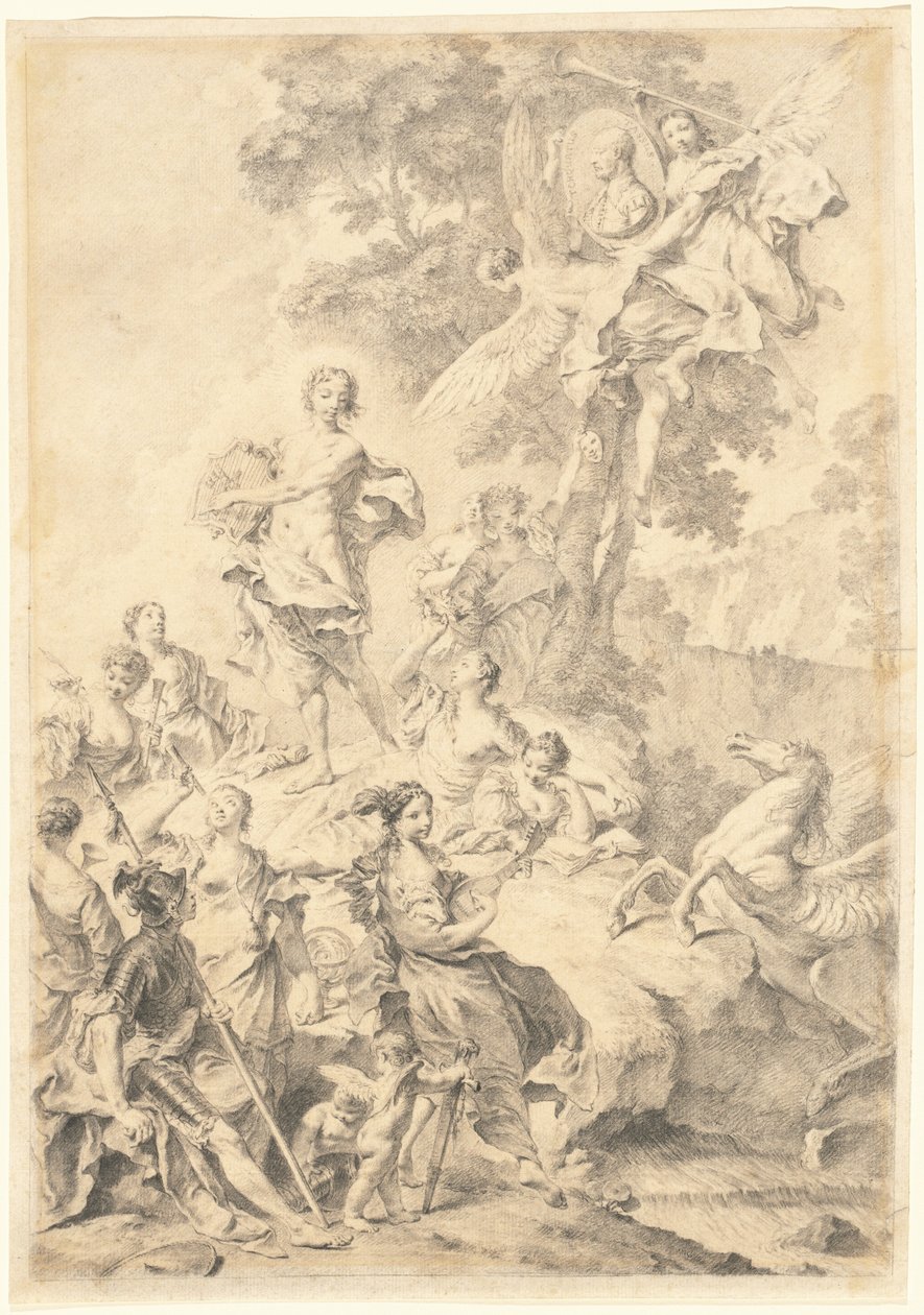 Apollo, musene og Mars: Til lovsang for Tasso av Giovanni Battista Piazzetta