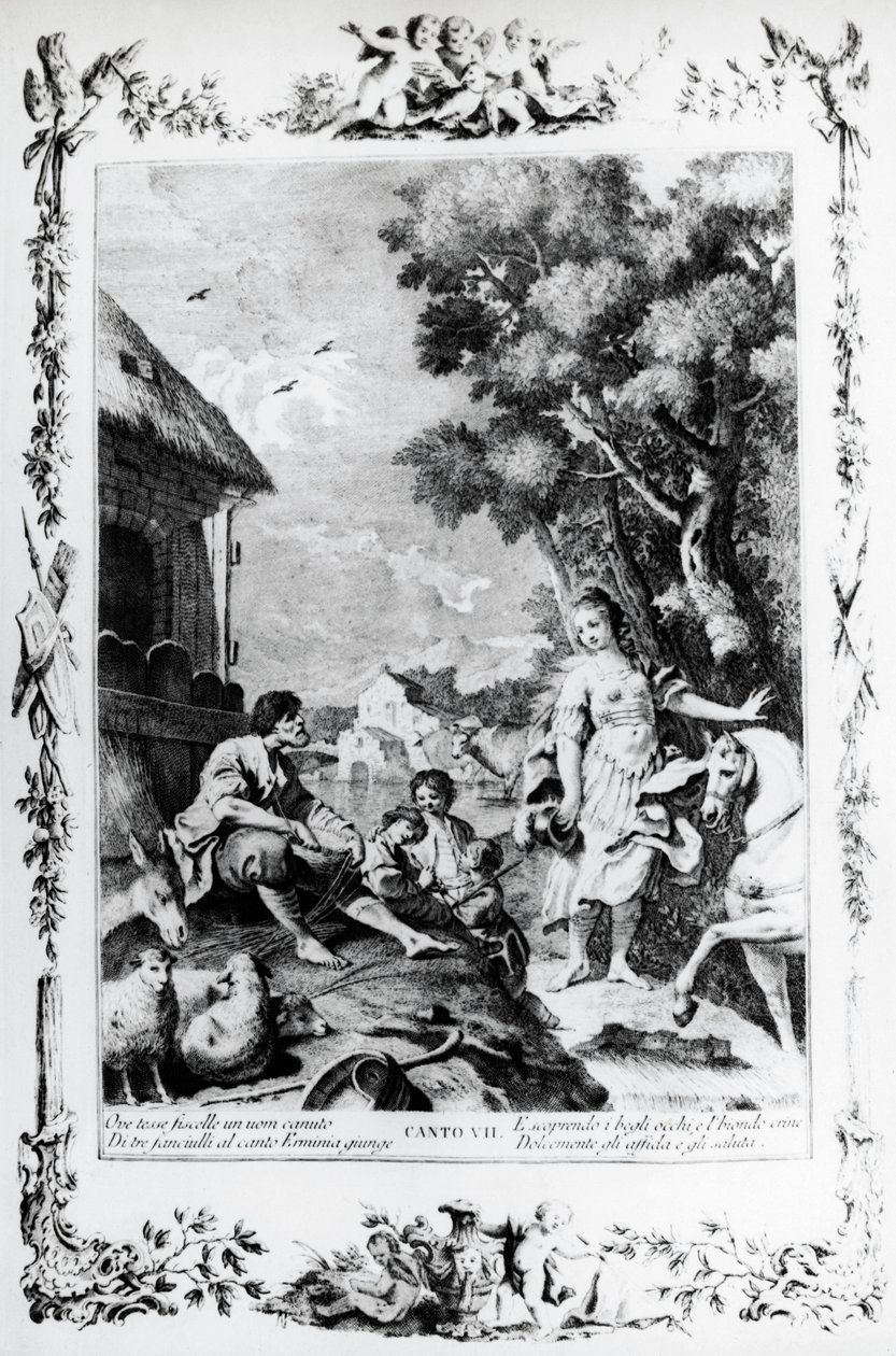 Erminia blir møtt av hyrde, canto VII, Jerusalem levert av Giovanni Battista Piazzetta