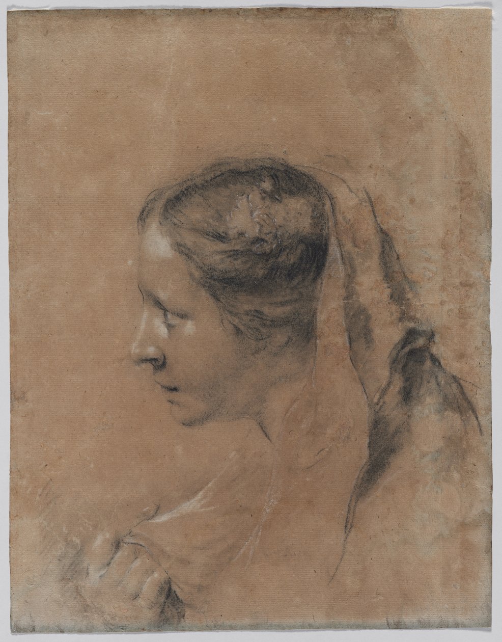 Leder for en kvinne i profil med et skjerf. av Giovanni Battista Piazzetta