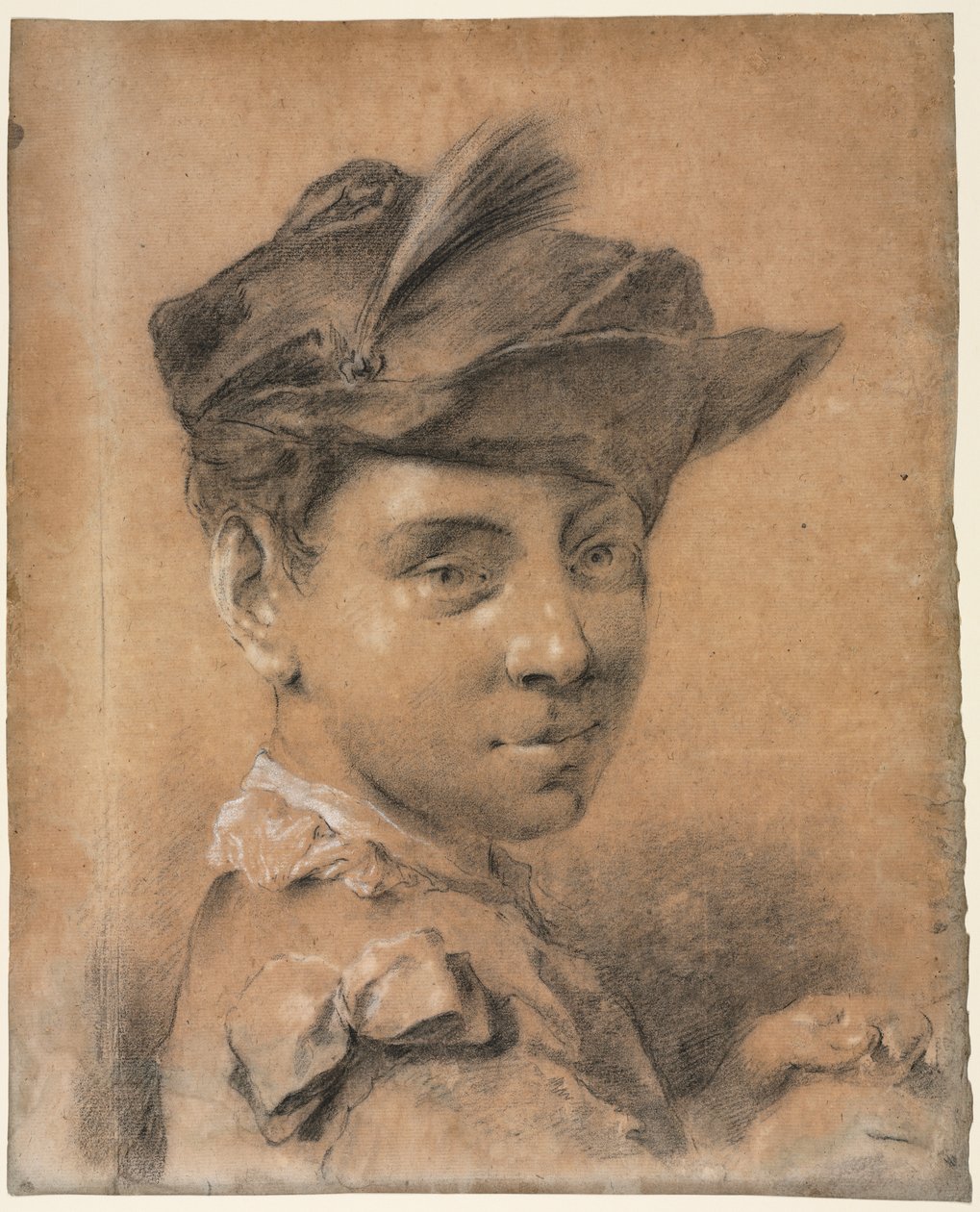 Hodet til en ung mann med hatt av Giovanni Battista Piazzetta