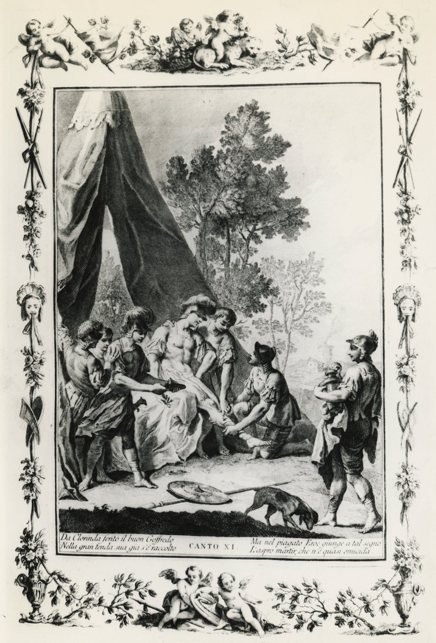 Jerusalem Delivered, canto XI illustrasjon av Giovanni Battista Piazzetta (1683-1754) for dikt av Torquato Tasso (1544-1595), utgave utgitt i Venezia i 1745, Italia av Giovanni Battista Piazzetta