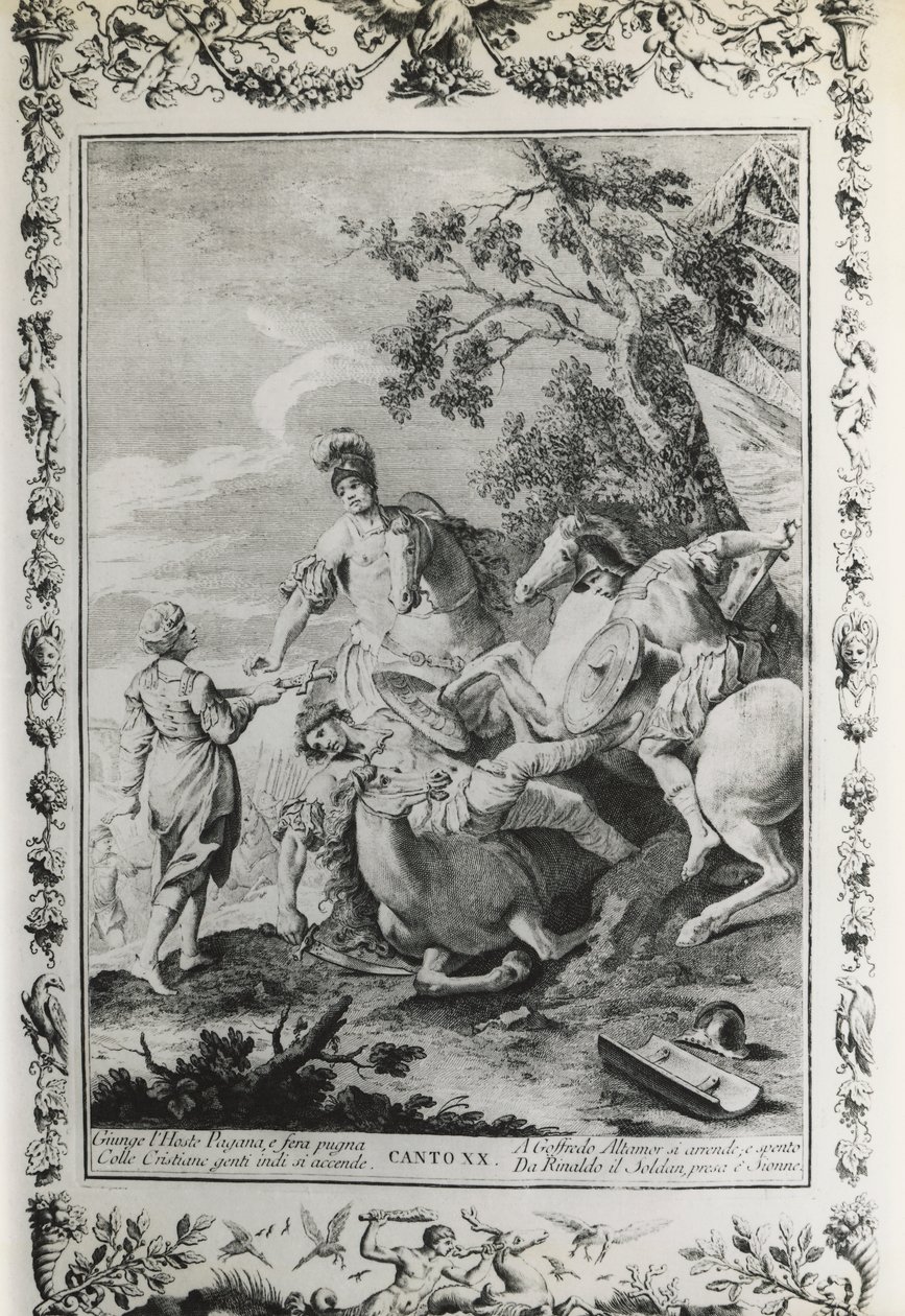 Jerusalem Delivered, canto XX, illustrasjon av Giovanni Battista Piazzetta (1683-1754) for dikt av Torquato Tasso (1544-1595), utgave utgitt i Venezia i 1745, Italia av Giovanni Battista Piazzetta