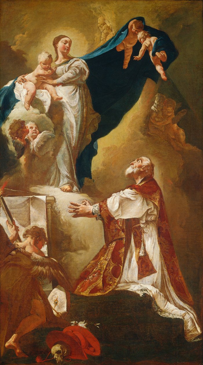 Madonna og barn vises for Saint Philip Neri av Giovanni Battista Piazzetta