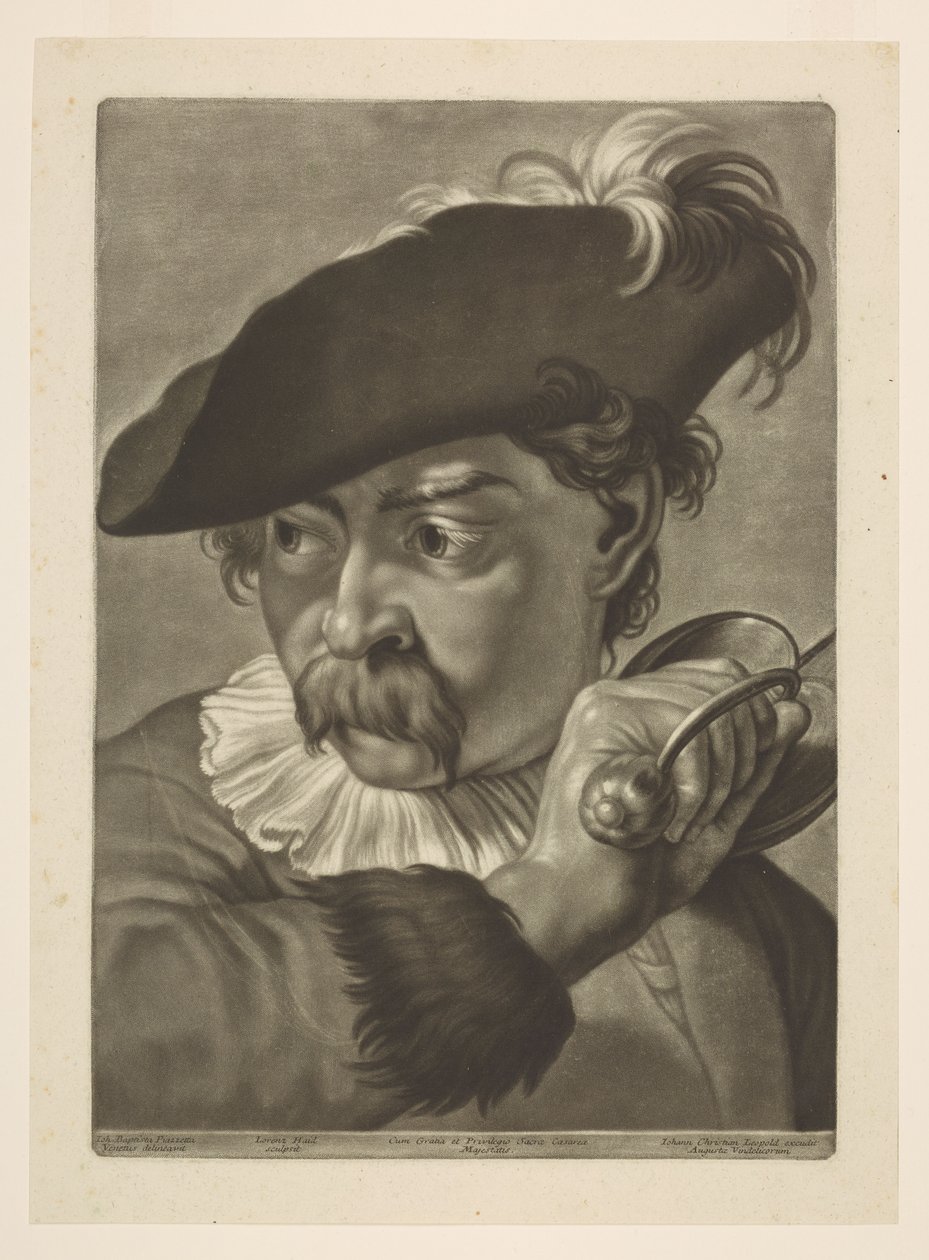 Mann med fjærhatt av Giovanni Battista Piazzetta