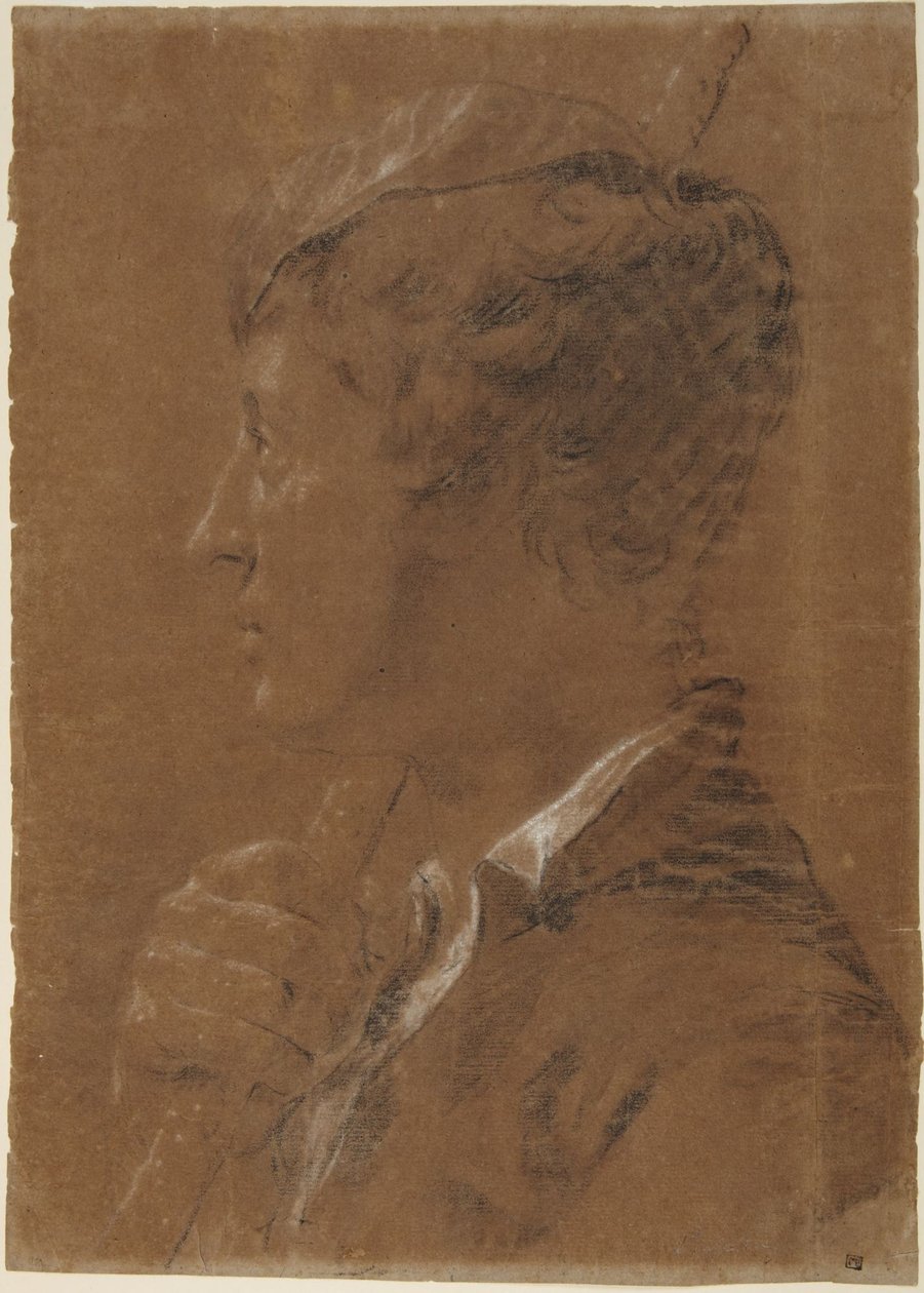 Profilhode av en ung mann som holder en stav av Giovanni Battista Piazzetta