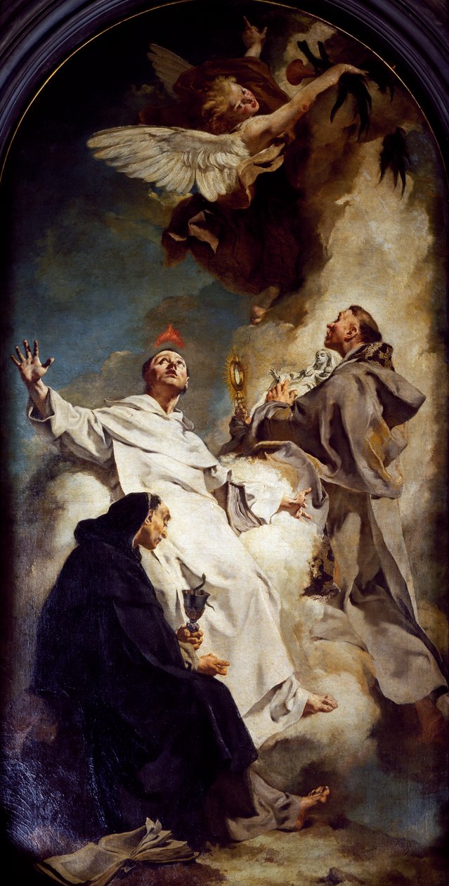 Saints Vincent, Hyacinth and Bertrand, av Giovanni Battista Piazzetta (1628-1754), Jesuittkirken eller Saint Mary of Rosary, Venezia, Italia av Giovanni Battista Piazzetta