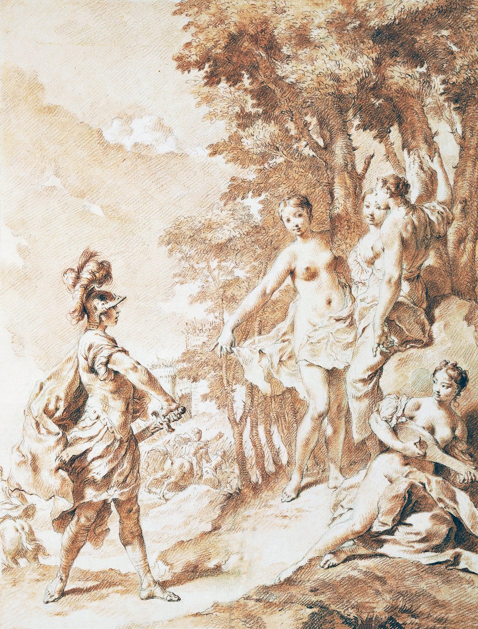 Tancredi på terskelen til den fortryllede skogen, scene fra The Jerusalem Delivered av Torquato Tasso, av Giovanni Battista Piazzetta (1682-1754), sangvinsk av Giovanni Battista Piazzetta