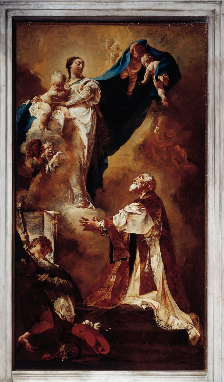 Virgin ser ut til St Philip Neri (olje på lerret av Giovanni Battista Piazzetta