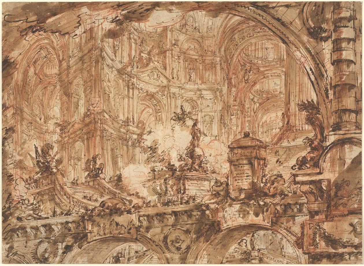 Et praktfullt palatialt interiør av Giovanni Battista Piranesi