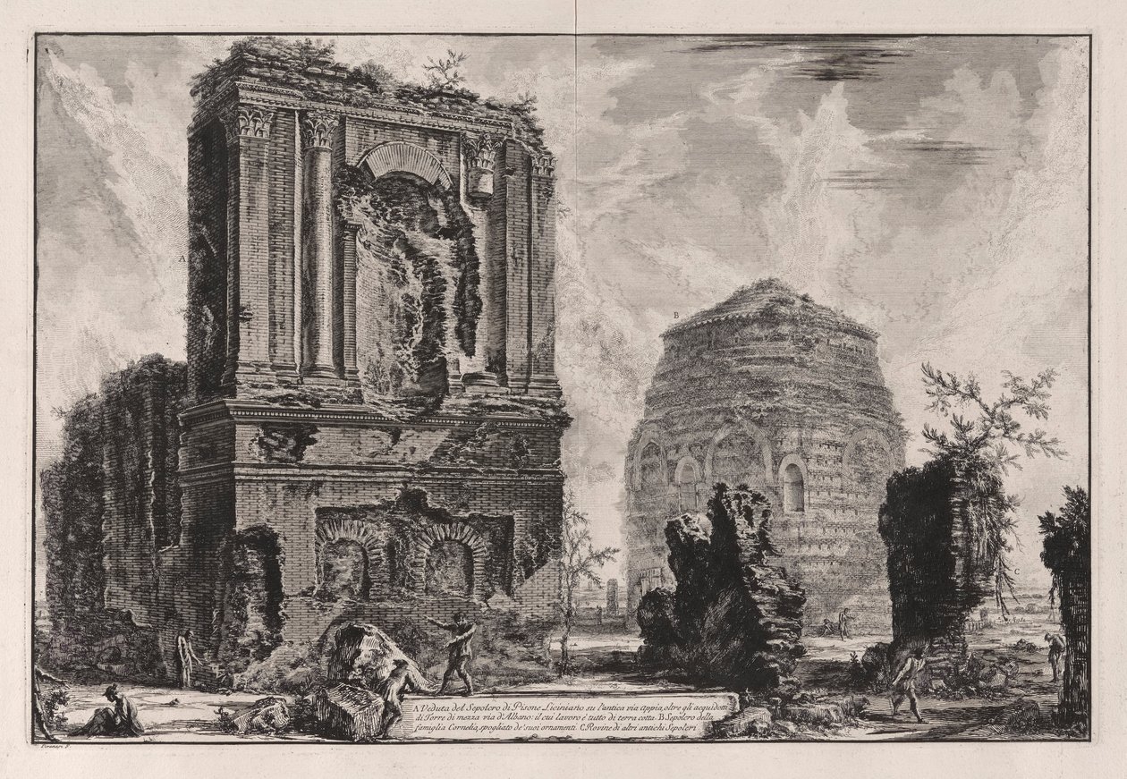 A. Utsikt over graven til Pisone Liciniano på l av Giovanni Battista Piranesi