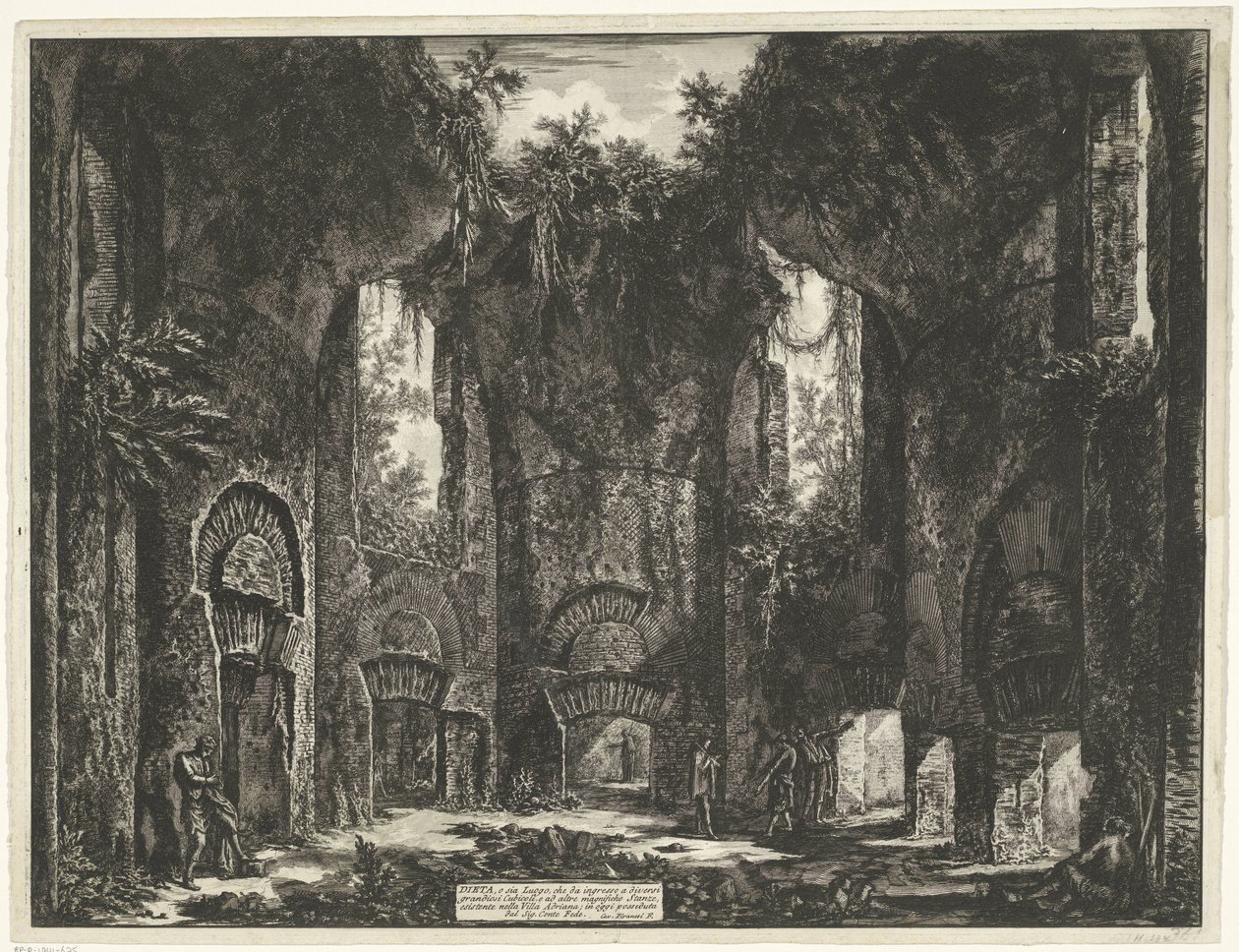 Akademie i de Villa Adriana t og Tivoli Diett, eller begge deler Sted som gir inngang til flere grandiose avlukker, og til andre praktfulle rom, som eksisterer i Villa Adrian (...) (tittel på objekt) Gezichten op Roma (serietittel) Utsikt over Roma tegnet  av Giovanni Battista Piranesi