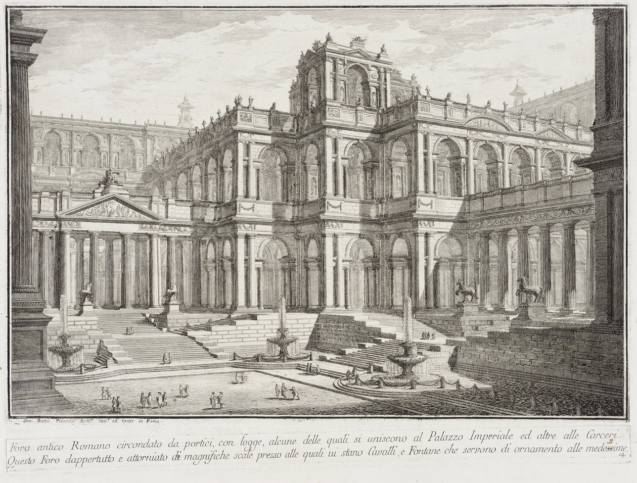 Gammelt forum omgitt av portikoer, ca. 1743 av Giovanni Battista Piranesi