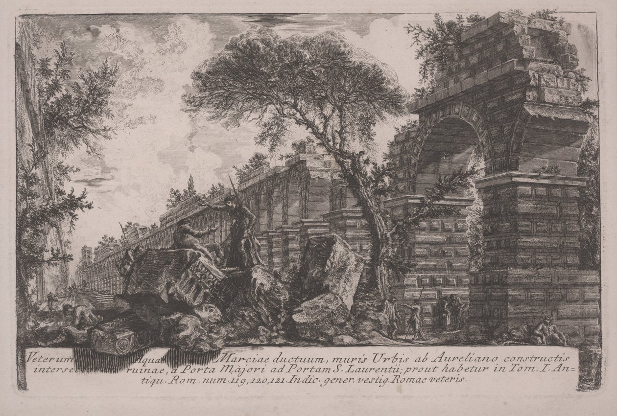 Gammel akvedukt av Acqua Marcia ved bymurene reist av Aurelian av Giovanni Battista Piranesi