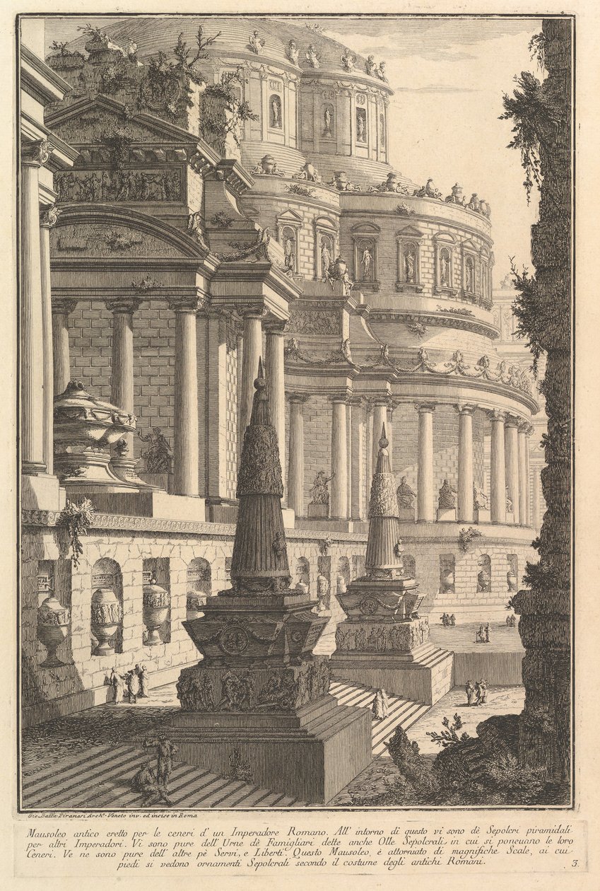 Gammelt mausoleum reist for asken til en romersk keiser Mausoleum antico eretto per..., ca. 1750. av Giovanni Battista Piranesi