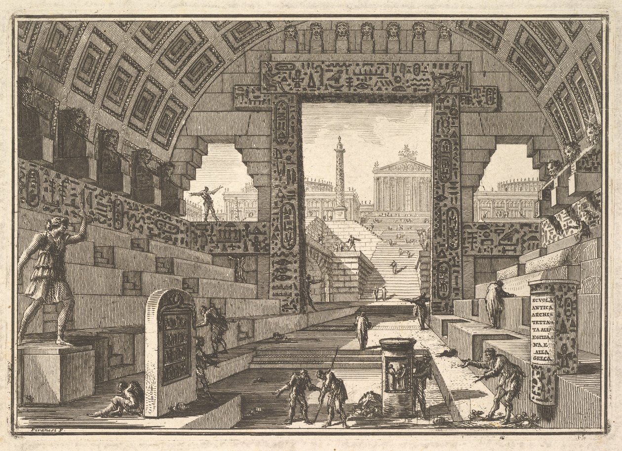Antikk skole bygget i egyptisk og gresk stil av Giovanni Battista Piranesi