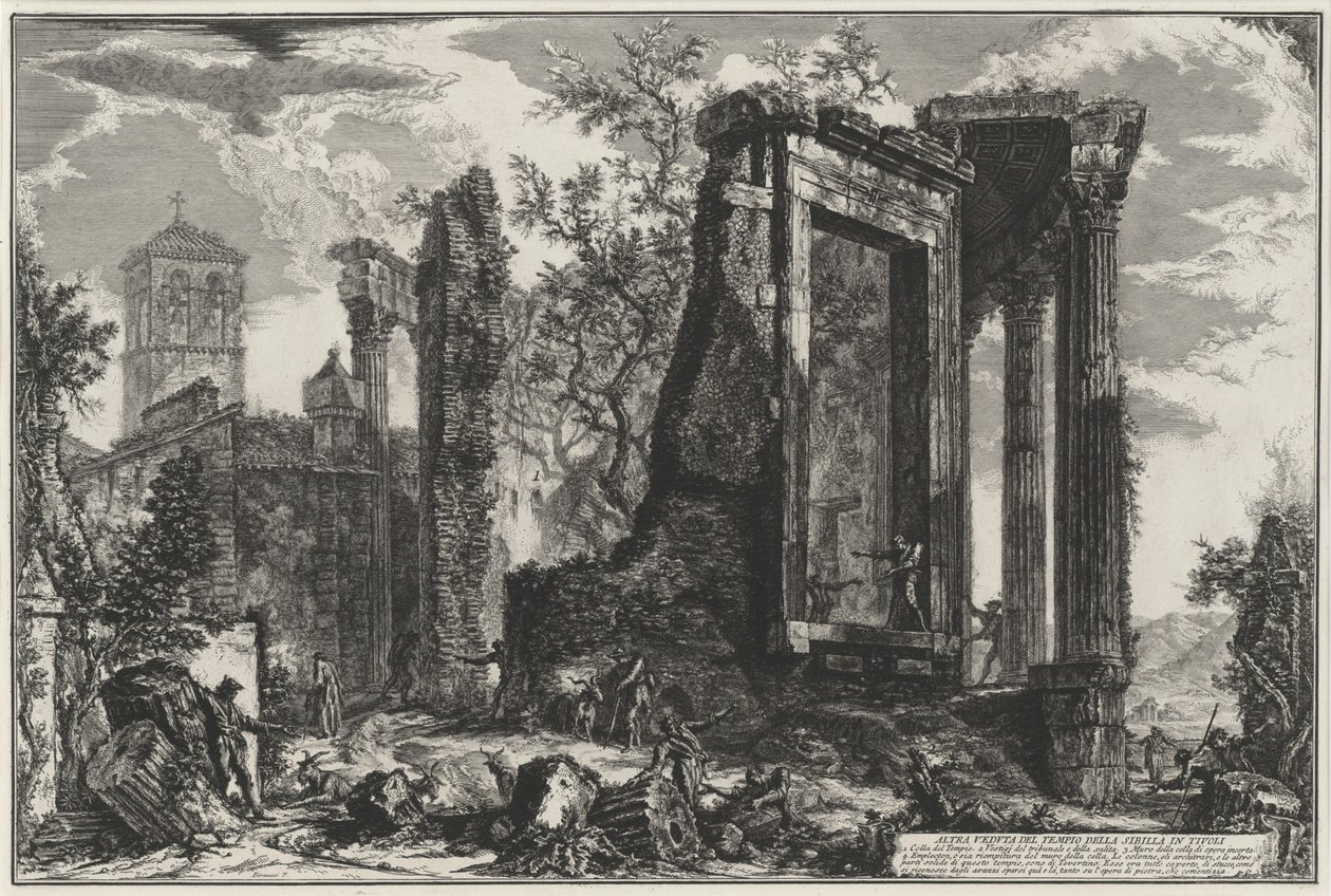 Annen utsikt over Tempio della Sibilla i Tivoli (fra: Vedute di Roma) av Giovanni Battista Piranesi