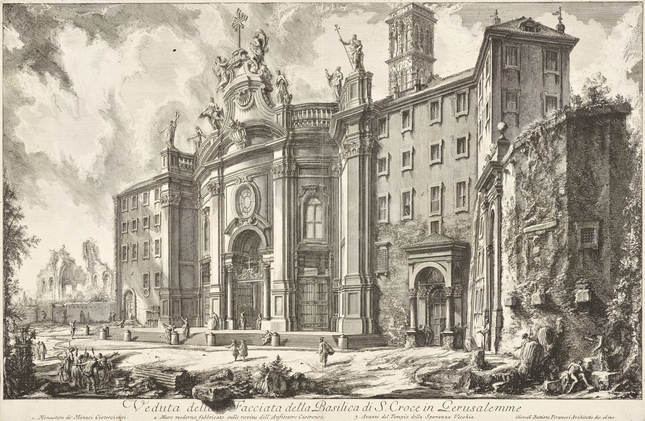 Utsikt over fasaden til basilikaen Santa Croce in Gerusalemme av Giovanni Battista Piranesi
