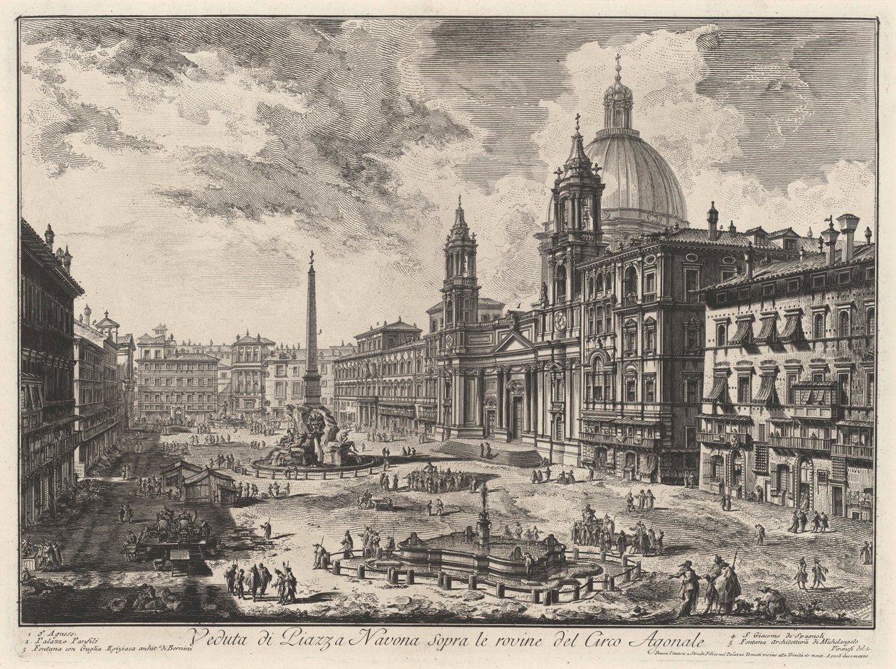 Utsikt over Piazza Navona med ruinene av Domitians stadion (fra: Vedute di Roma) av Giovanni Battista Piranesi