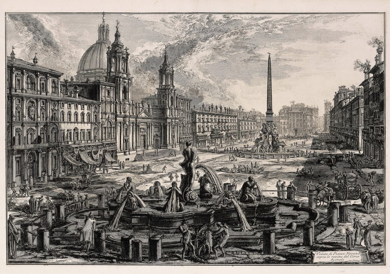 Utsikt over Piazza Navona i Roma (fra: Vedute di Roma) av Giovanni Battista Piranesi