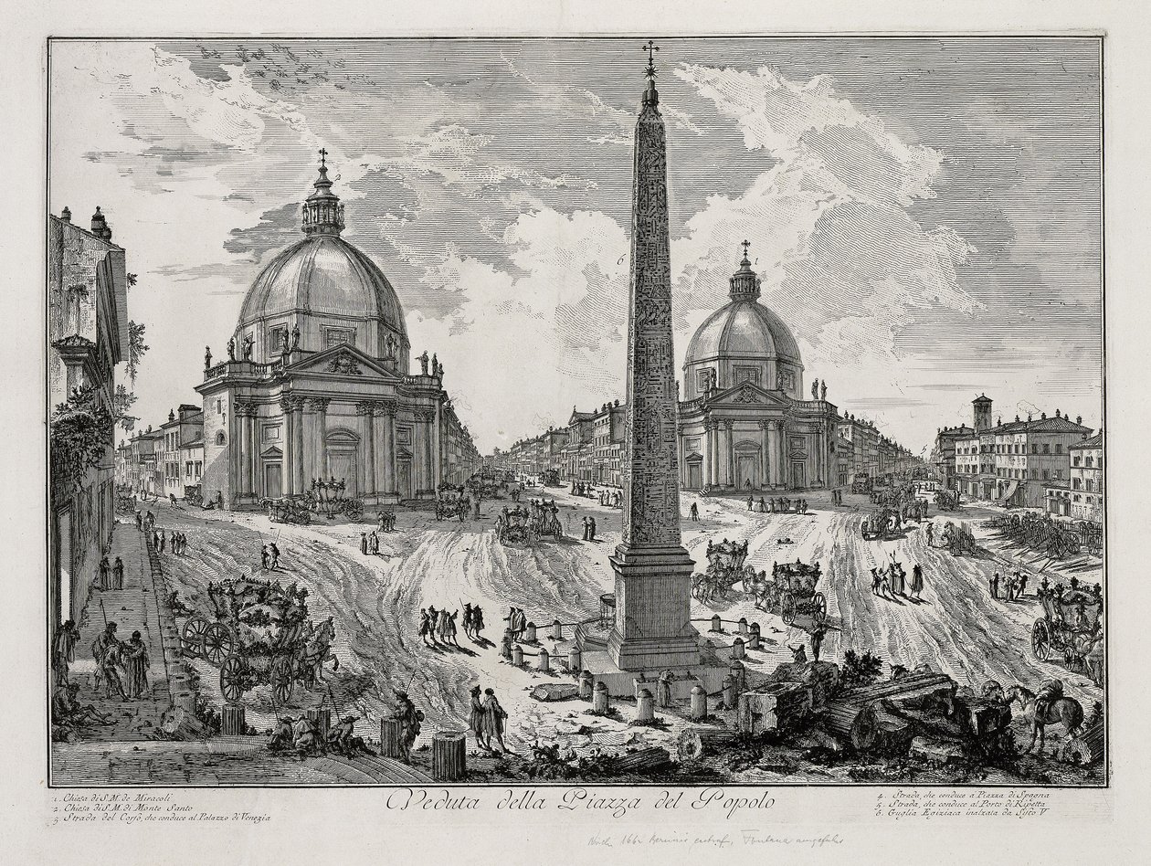 Utsikt over Piazza del Popolo (fra: Vedute di Roma) av Giovanni Battista Piranesi
