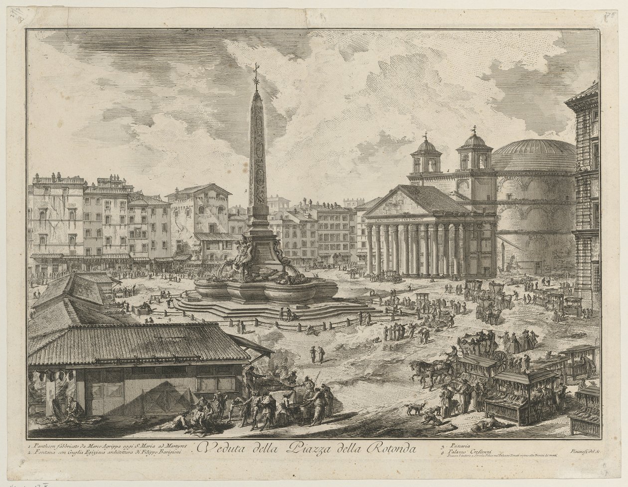 Utsikt over Piazza della Rotonda med Pantheon og obelisken av Giovanni Battista Piranesi