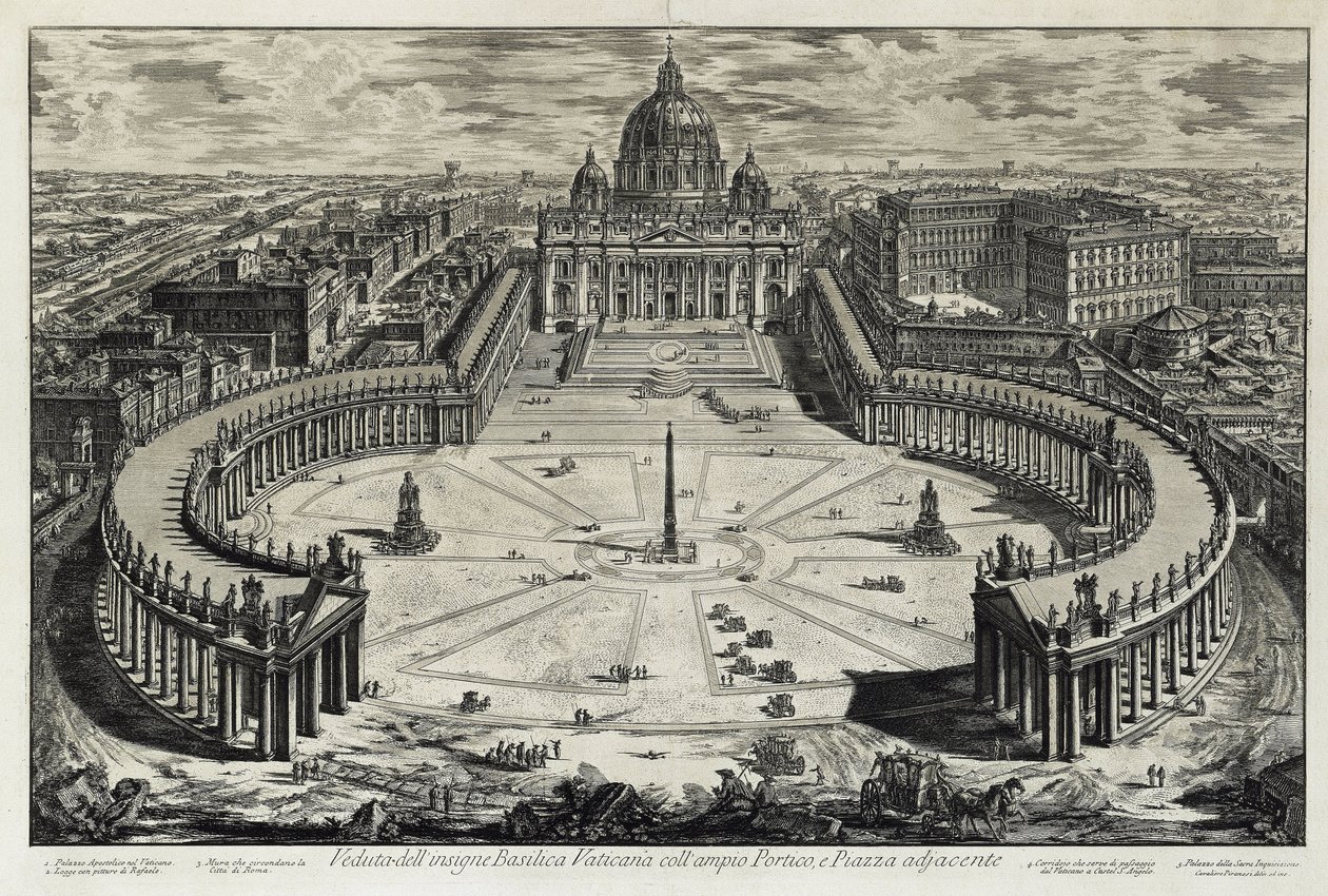 Utsikt over plassen og Peterskirken i Vatikanet (fra: Vedute di Roma) av Giovanni Battista Piranesi