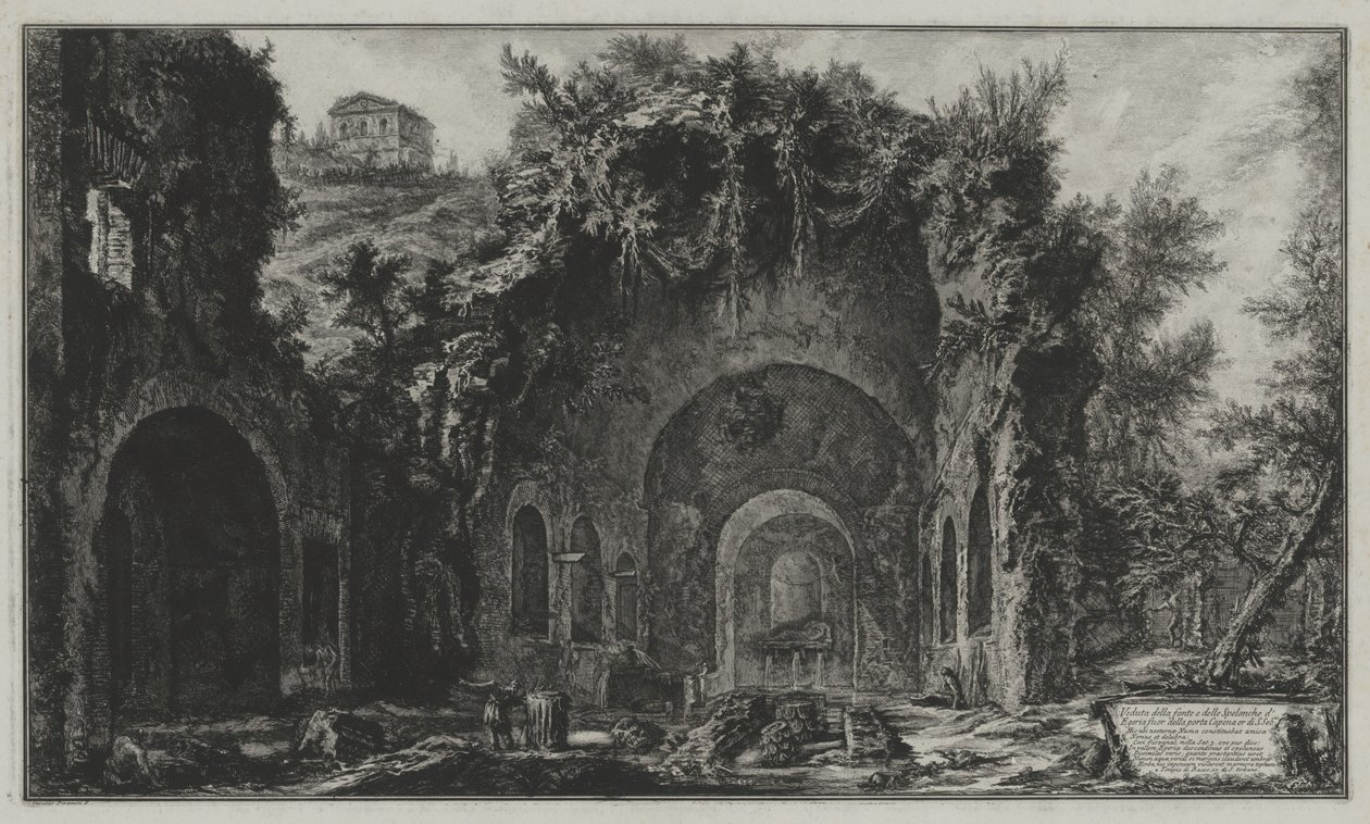 Utsikt over Egerias kilde og grotte utenfor Porta Capena eller over San Sebastiano, fra: Vedute di Roma av Giovanni Battista Piranesi