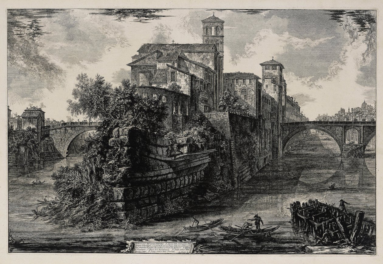 Utsikt over Tiberøya (fra: Vedute di Roma) av Giovanni Battista Piranesi