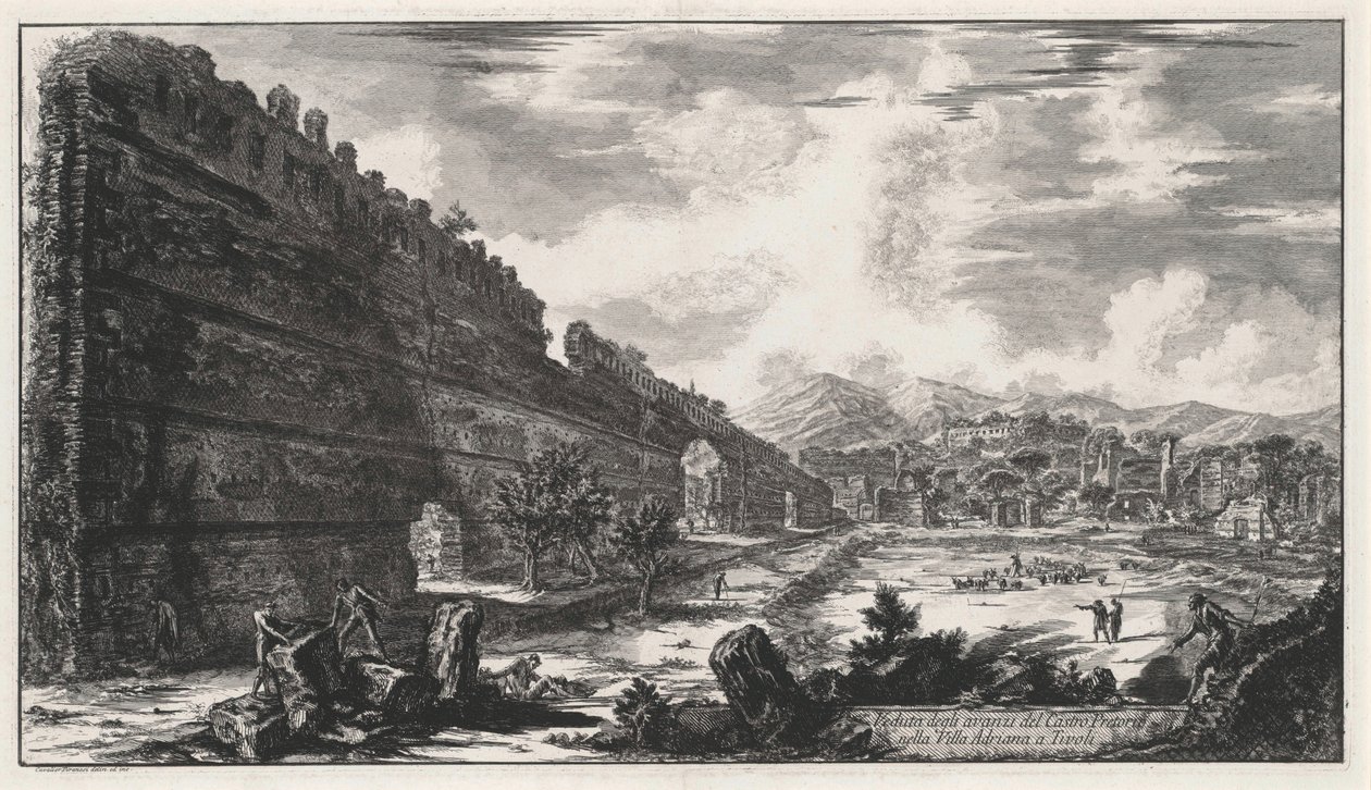 Utsikt over restene av Castro Pretorio i Hadrians villa i Tivoli av Giovanni Battista Piranesi