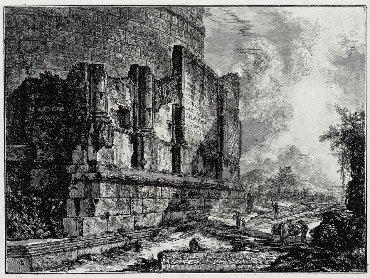 Utsikt over restene av Plautiienes gravmæle nær Tivoli (fra: Vedute di Roma) av Giovanni Battista Piranesi
