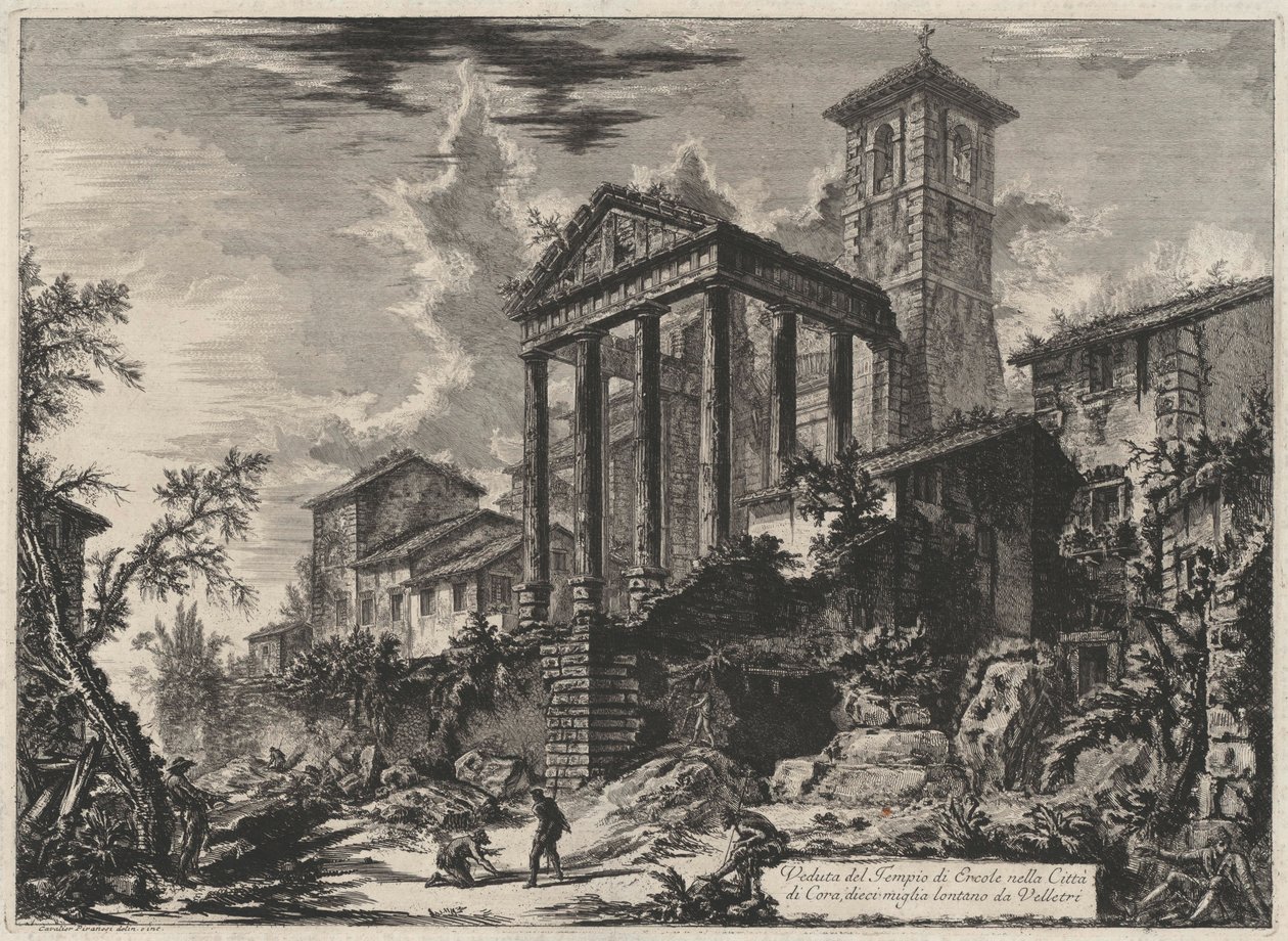 Utsikt over Herkulestempelet i byen Cora, ti mil fra Velletri (fra: Vedute di Roma) av Giovanni Battista Piranesi
