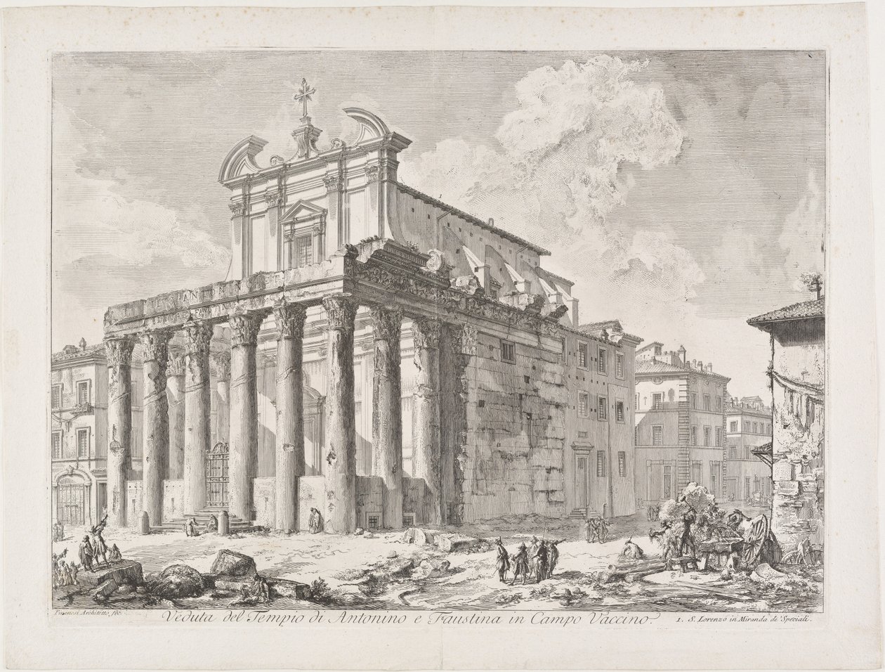 Utsikt over Antoninus- og Faustina-tempelet på Campo Vaccino av Giovanni Battista Piranesi