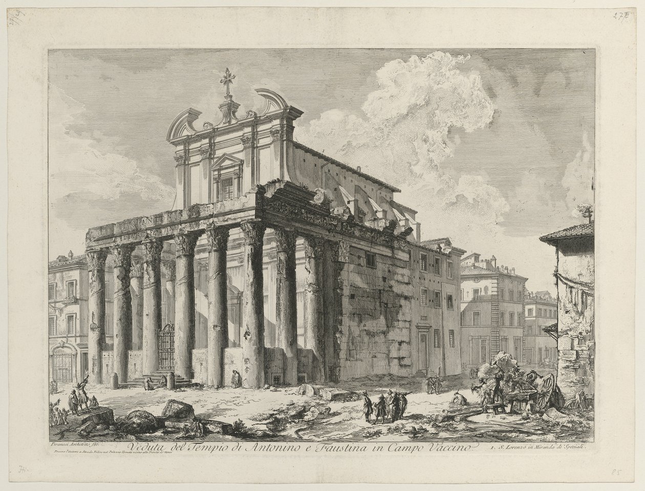 Utsikt over Antoninus og Faustinas tempel av Giovanni Battista Piranesi