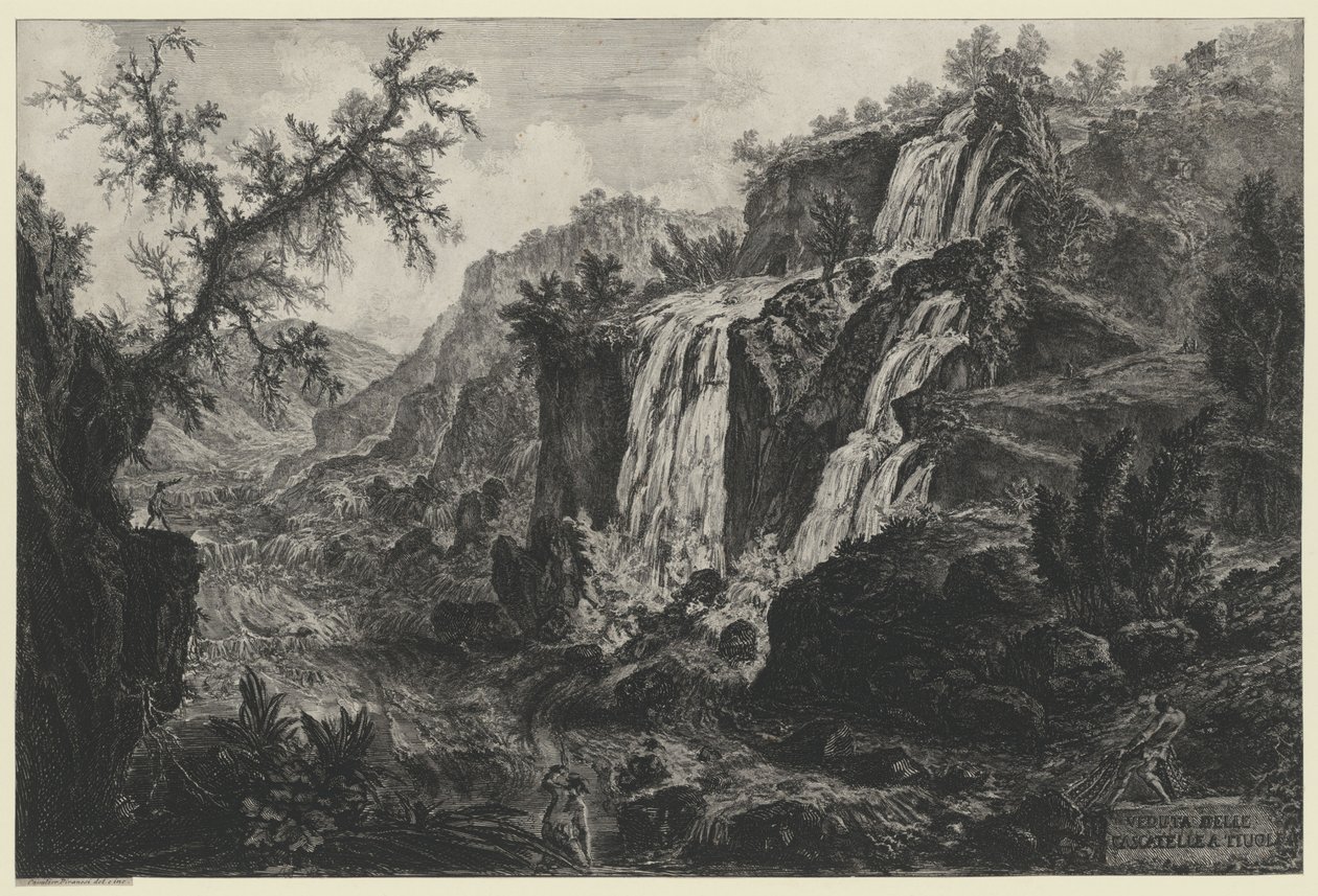 Utsikt over fossen i Tivoli (fra: Vedute di Roma) av Giovanni Battista Piranesi
