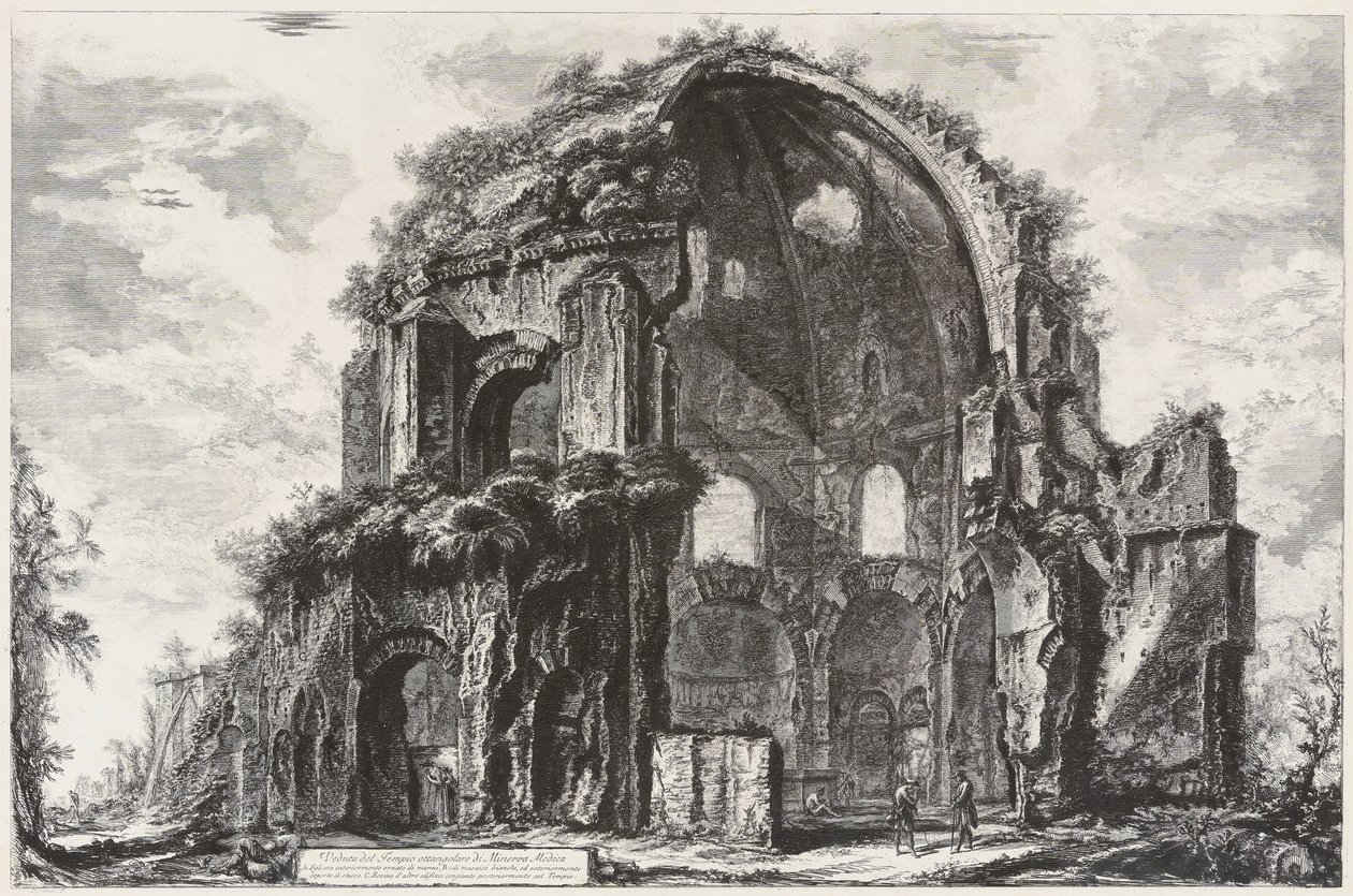 Utsikt over Minerva Medicas åttekantede tempel (nymfeum) av Giovanni Battista Piranesi
